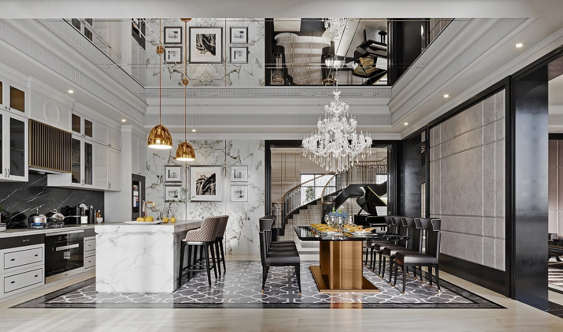 căn phòng bếp biệt thự rộng rãi