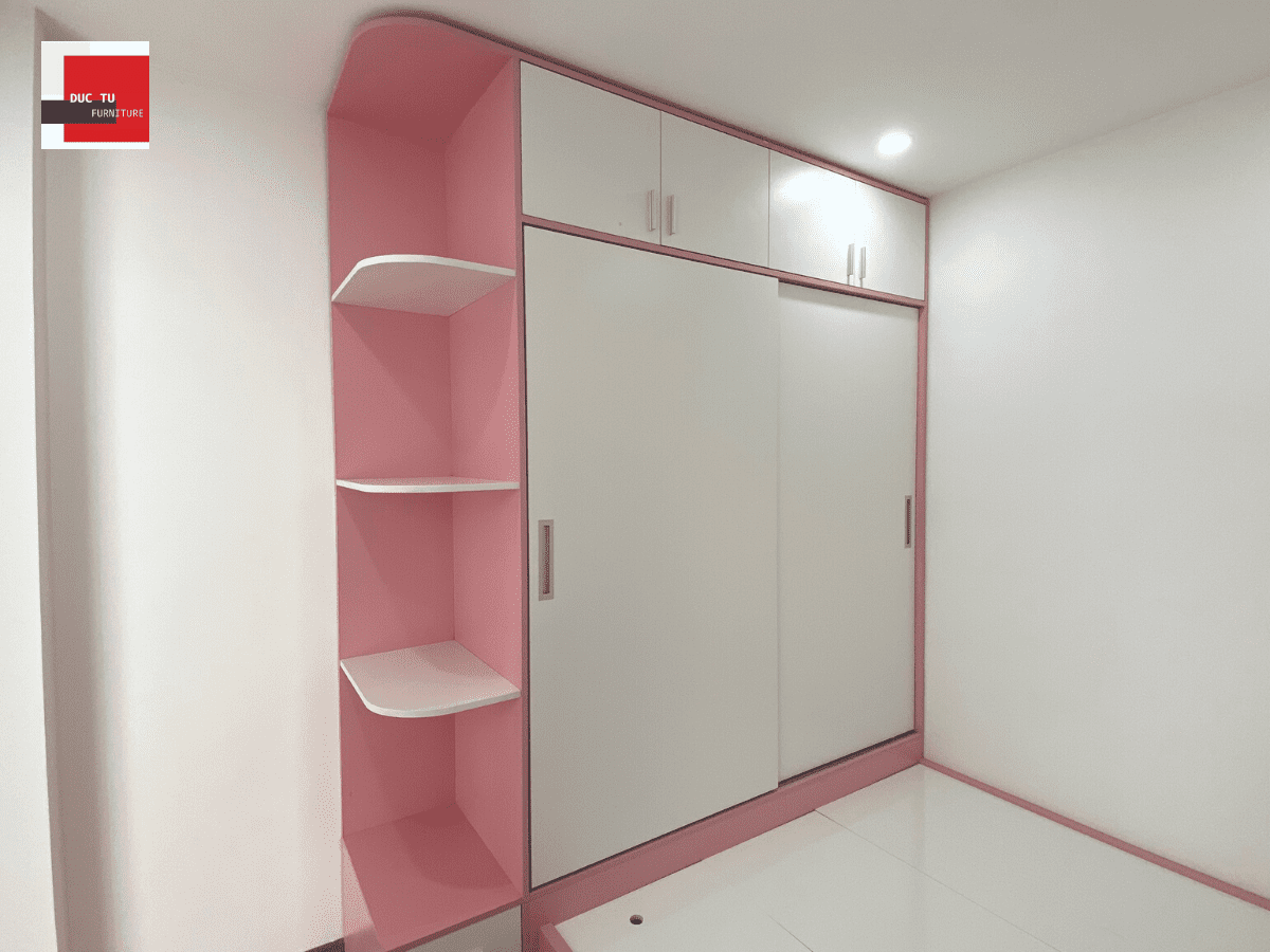 Nội Thất Phòng Ngủ Màu Hồng Đà Nẵng Tủ Áo Quần Kết Hợp Kệ Trang Trí