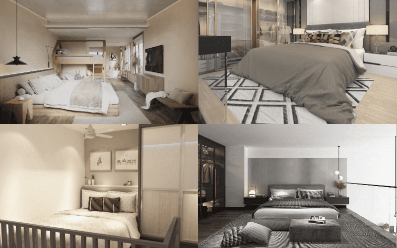 Nội thất phòng ngủ trong nhà cấp 4 có gác lửng