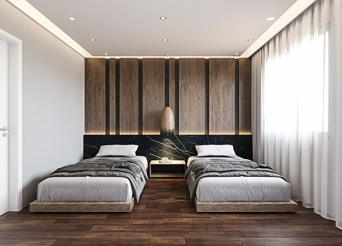 thiết kế giường ngủ song song