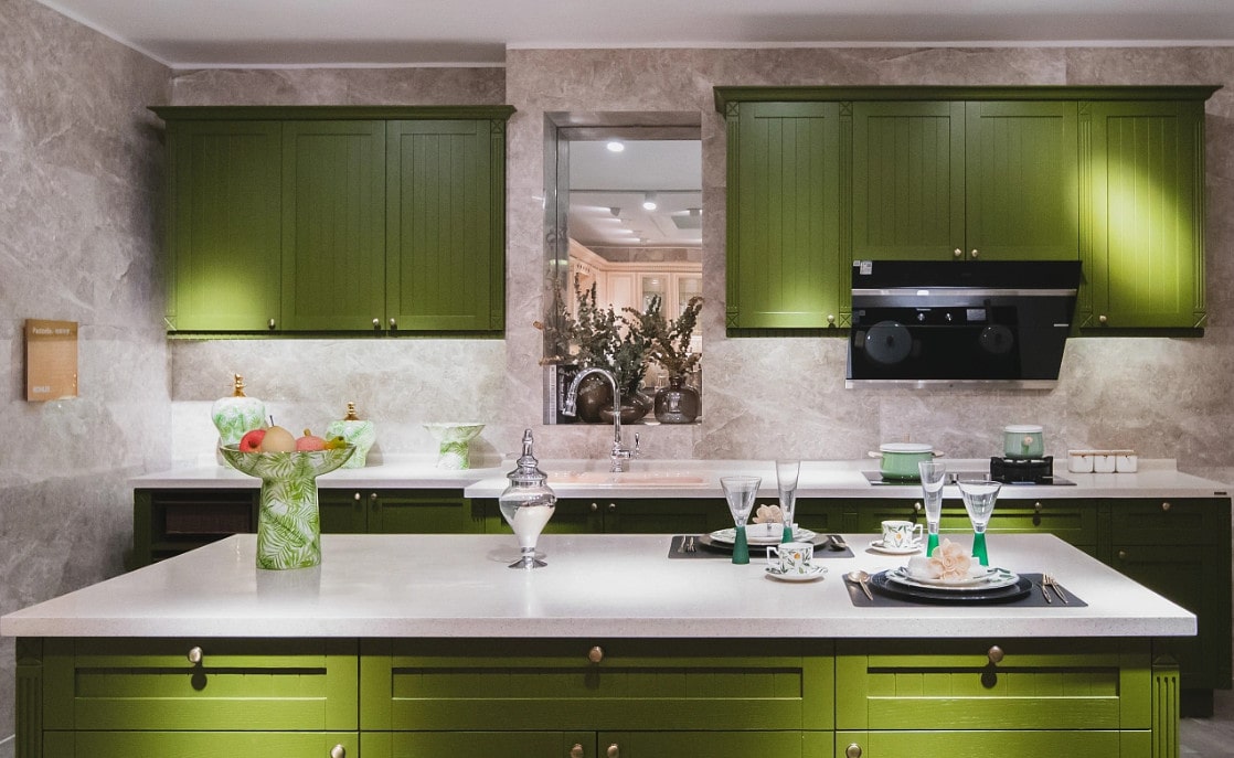 Nội Thất Cho Người Mệnh Hoả căn bếp tone màu xanh