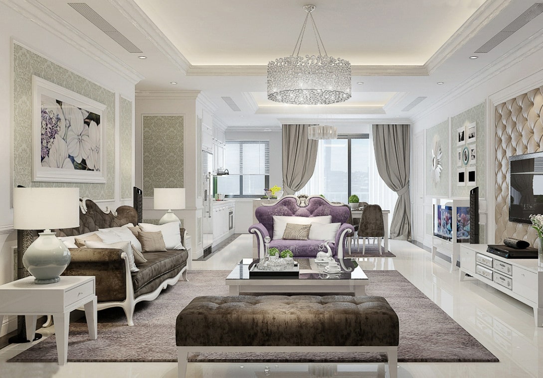 bố trí ghế sofa phòng khách tân cổ điển