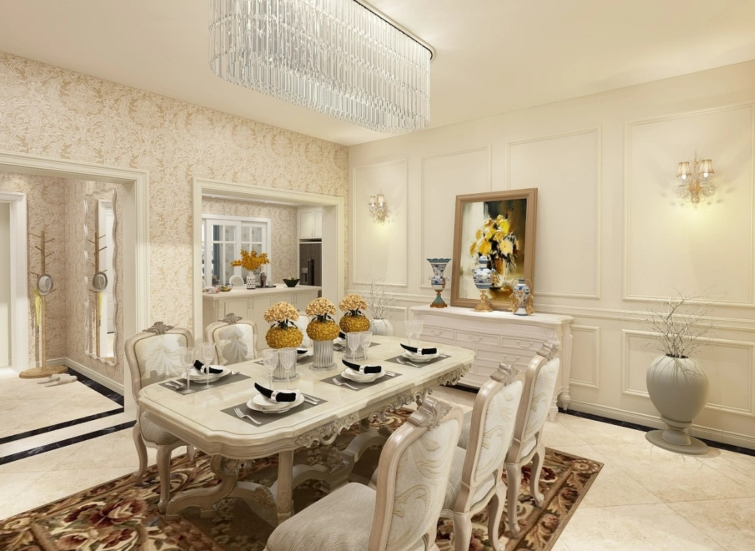 không gian bàn ăn trong căn nhà thiết kế cổ điển