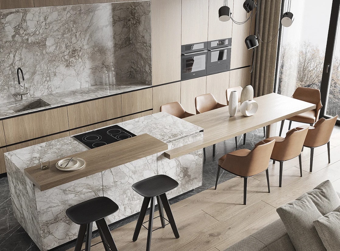 Mẫu Bàn Đảo Bếp Đẹp Thiết kế nội thất phòng bếp