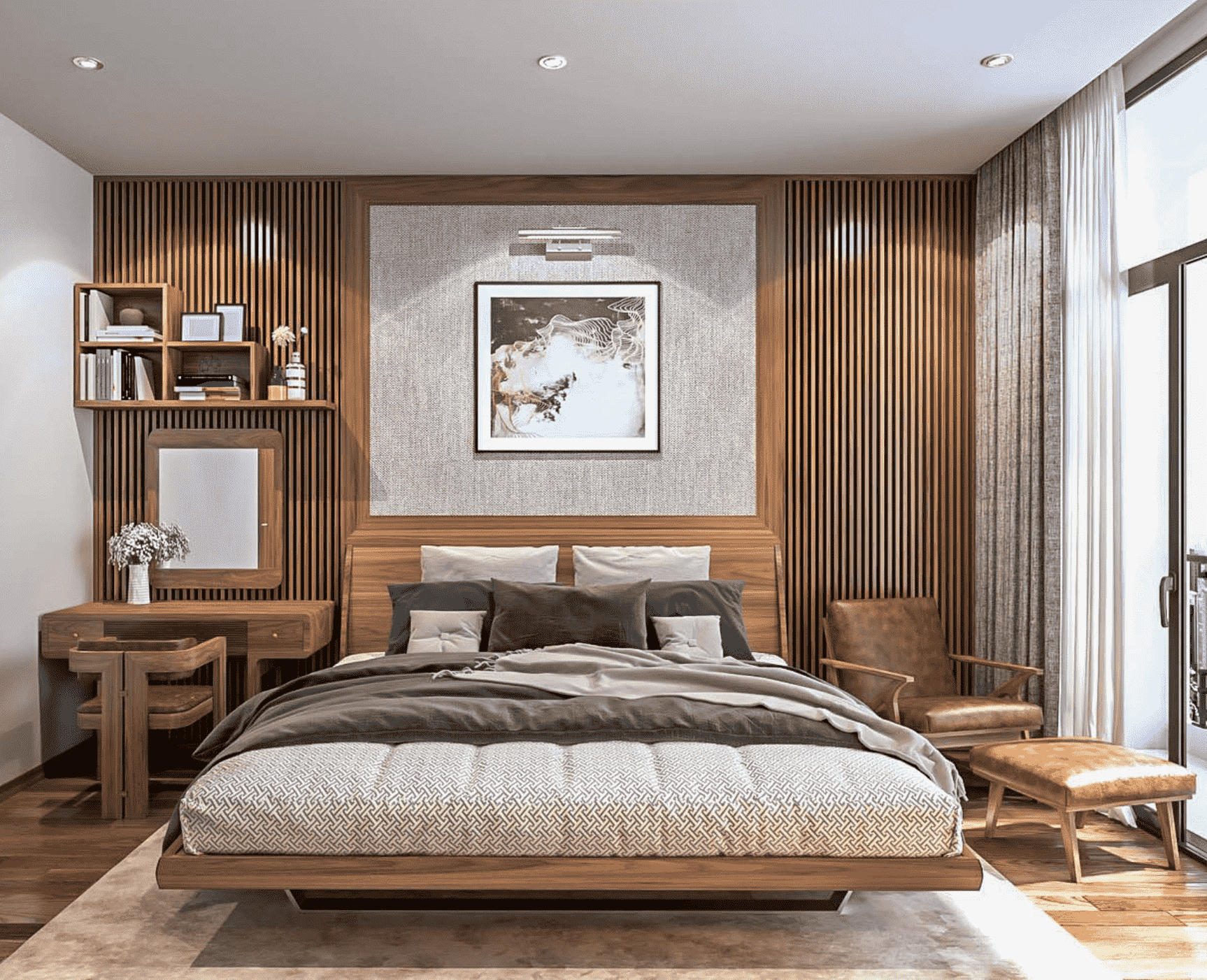 gỗ phủ veneer Ứng dụng của gỗ veneer trong thiết kế nội thất phòng ngủ