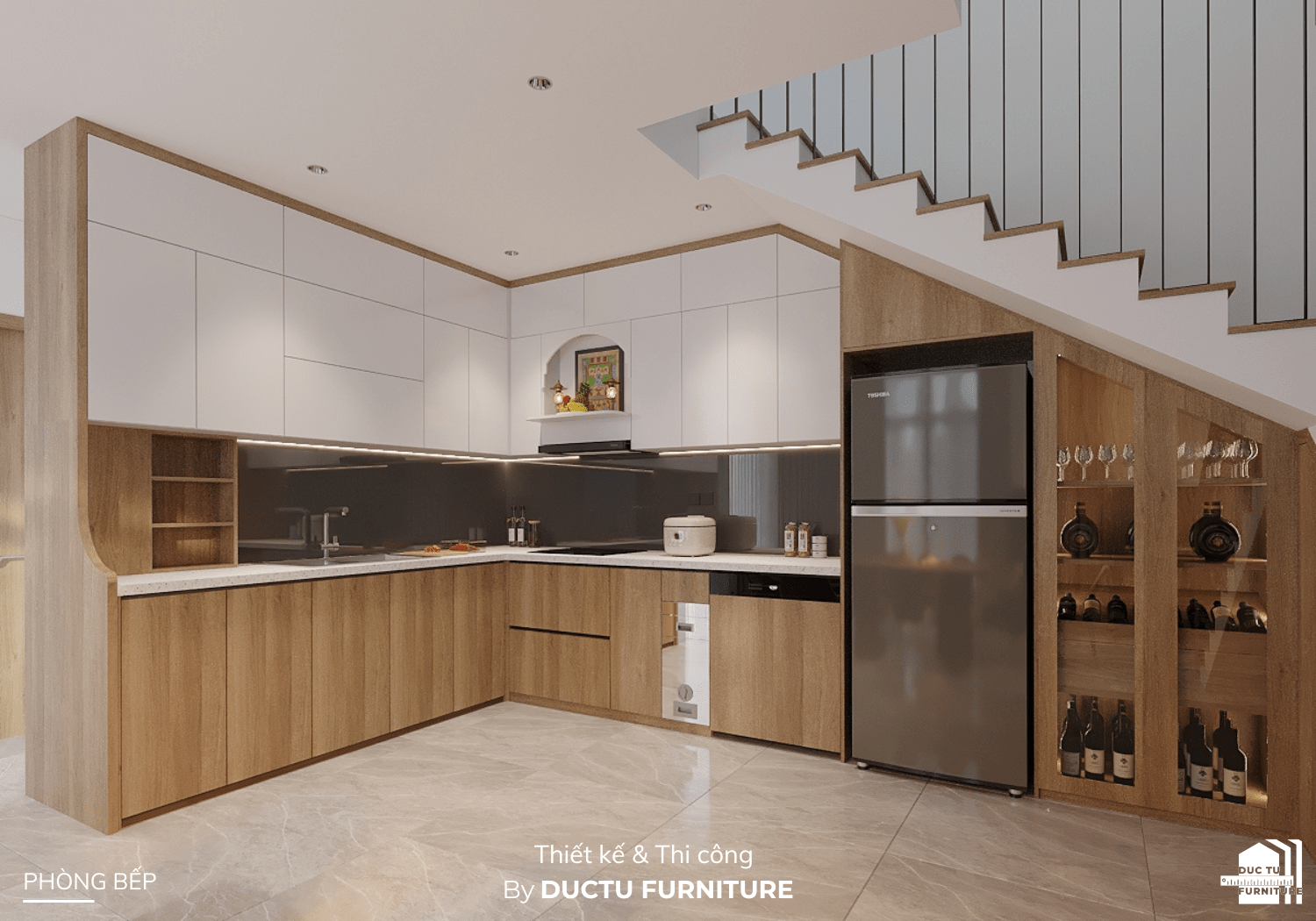 Dự án nội thất Q's House Căn bếp chữ L giúp tối ưu diện tích sử dụng