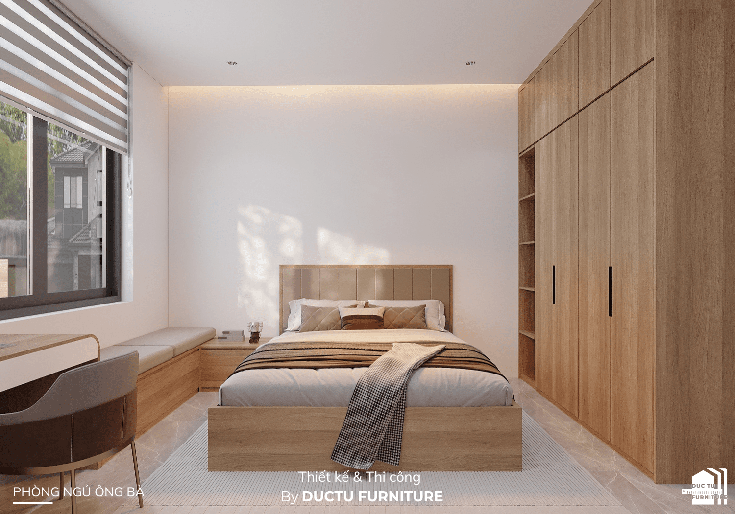 Dự án nội thất Q's House Phòng ngủ ông bà với thiết kế sáng thoáng tận dụng ánh sáng tự nhiên