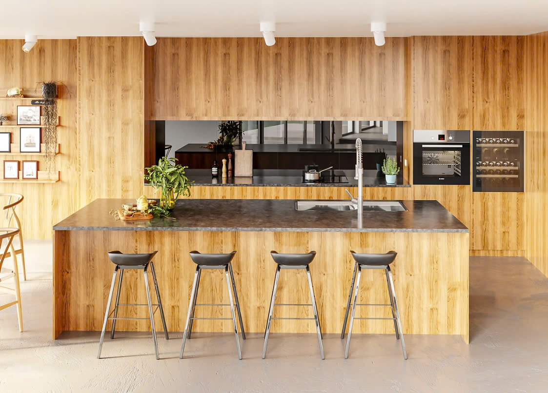 thiết kế tủ bếp gỗ tự nhiên