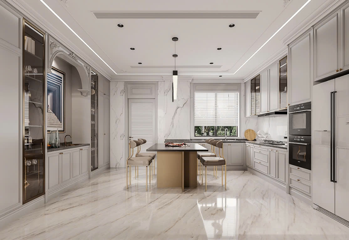 mẫu tủ bếp tân cổ điển bếp tân cổ điển