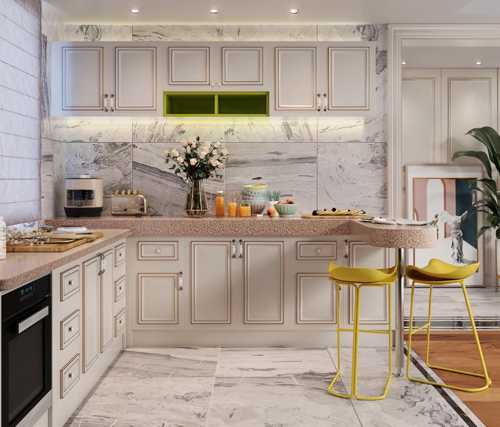 mẫu tủ bếp tân cổ điển nội thất phòng bếp tân cổ điển