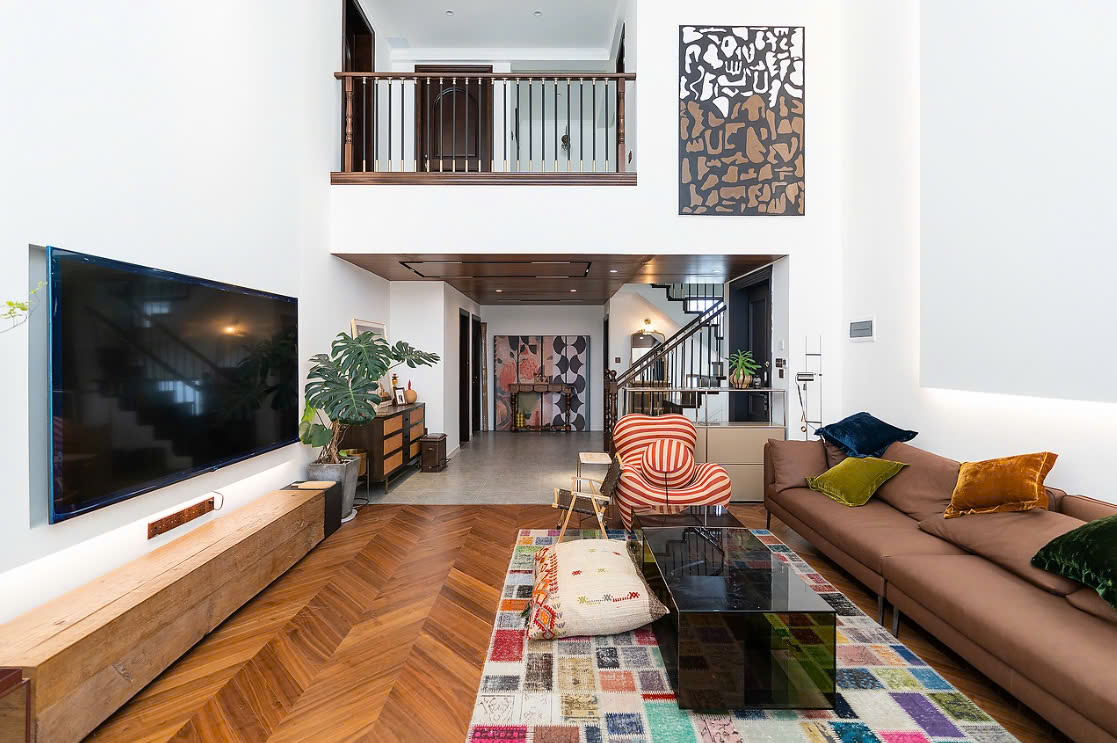 nội thất phòng khách có cầu thang cách bố trí phòng khách có cầu thang