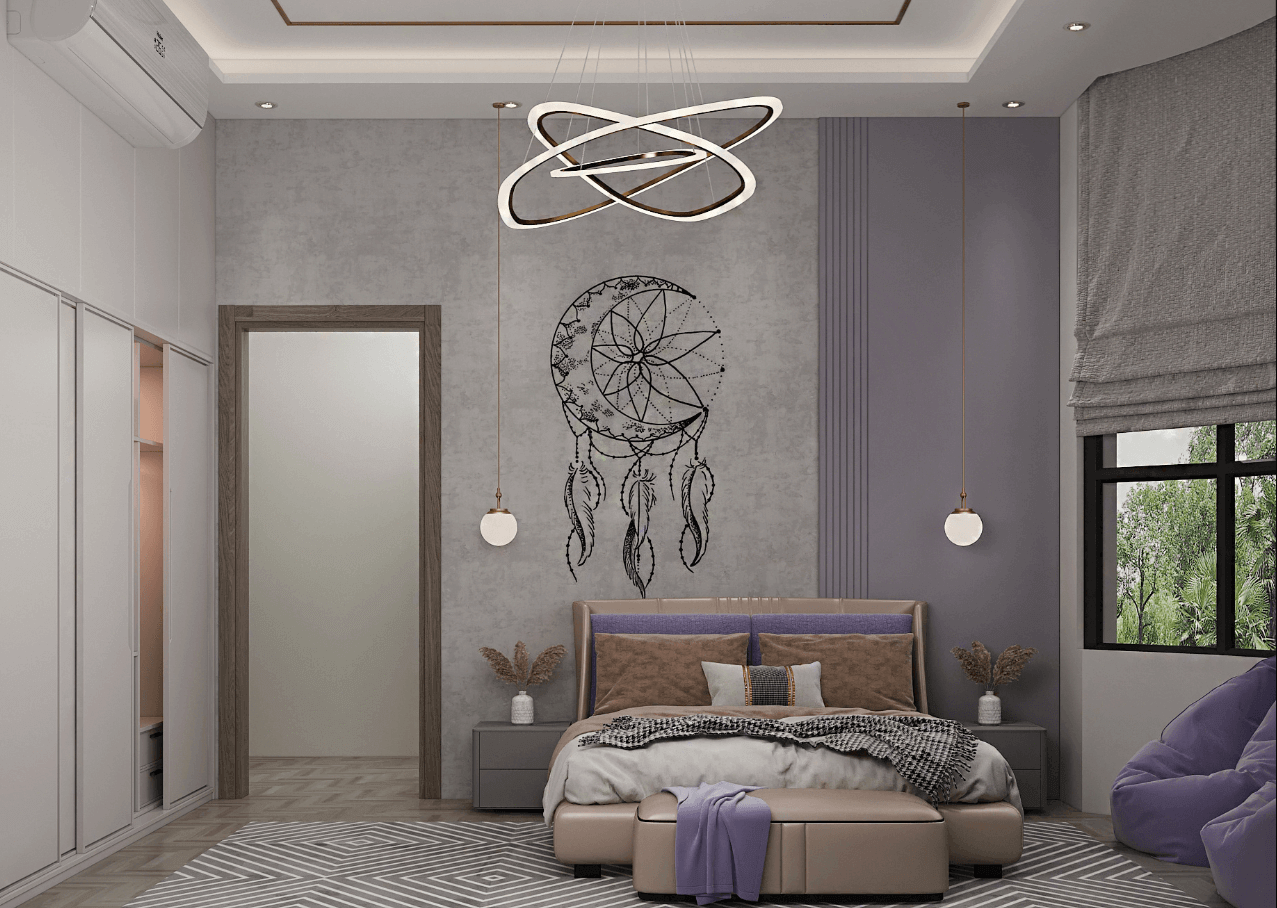 phòng ngủ màu pastel Phòng ngủ màu tím pastel phù hợp với nhiều độ tuổi và có tính nghệ thuật cao.