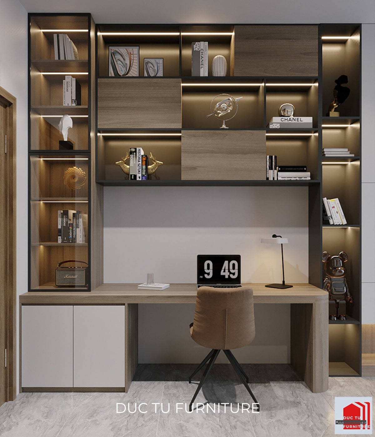 thiết kế phòng làm việc tại nhà Các chi tiết nội thất ưu tiên sự đơn giản, tối ưu công năng sử dụng và tính linh hoạt cao
