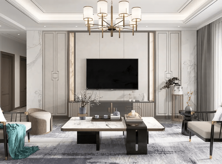 Thiết kế phòng khách với vách ốp tường