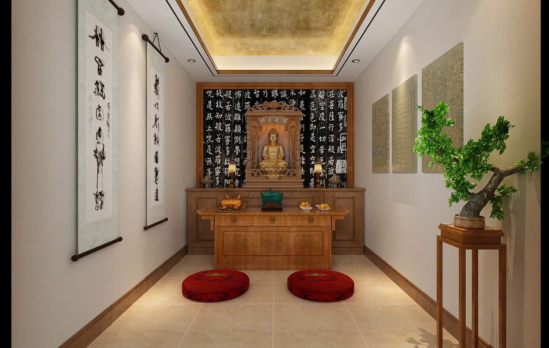 nội thất phòng khách có bàn thờ