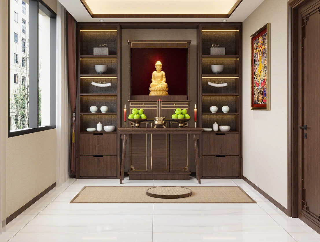 cách bố trí phòng khách có bàn thờ