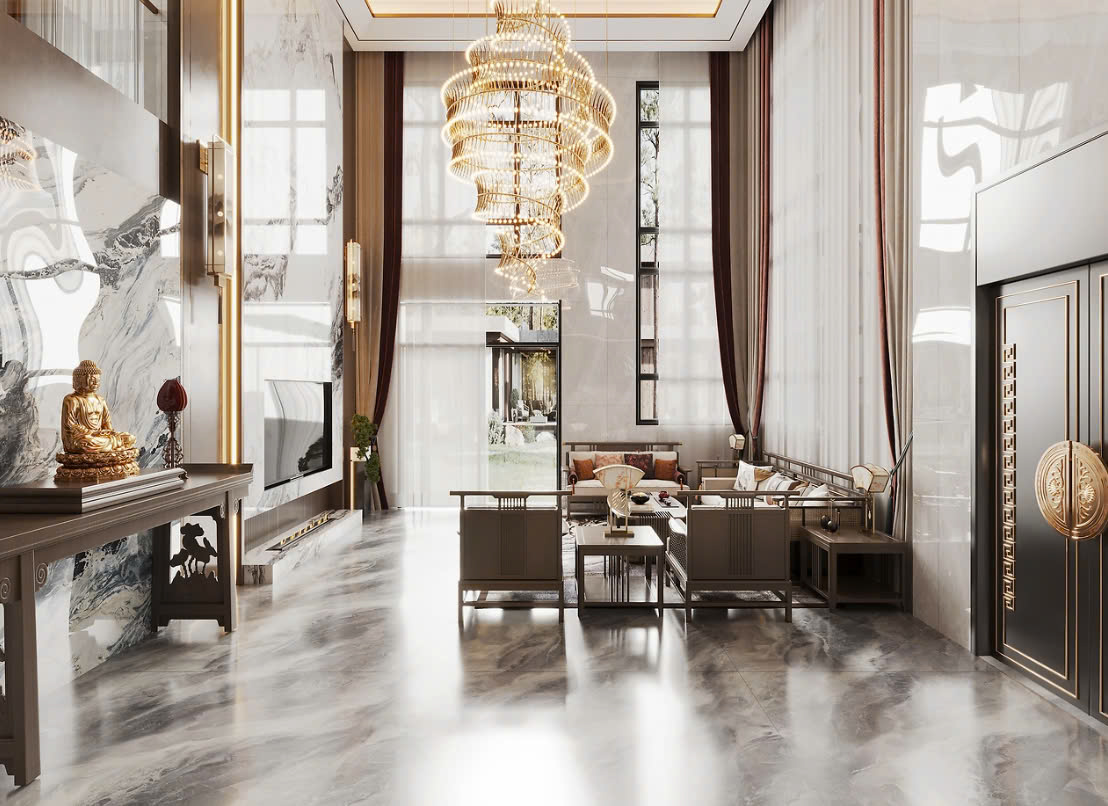 nội thất phòng khách có bàn thờ 