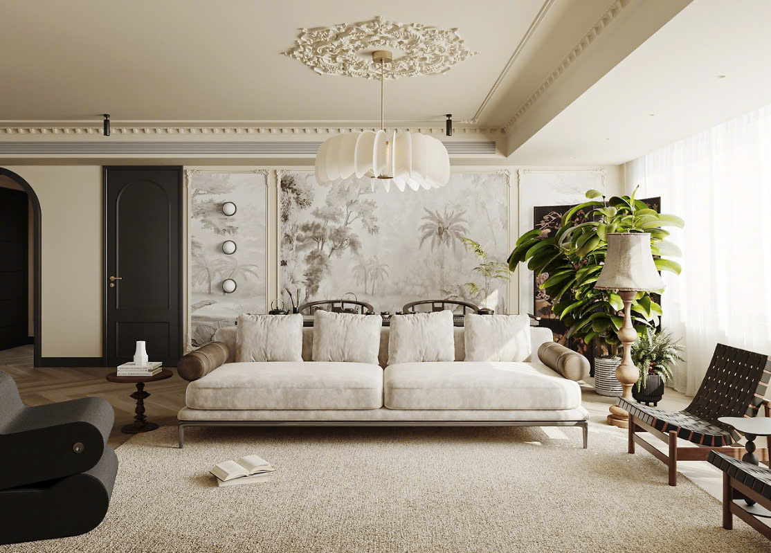 Phòng Khách Indochine thiết kế nội thất Indochine