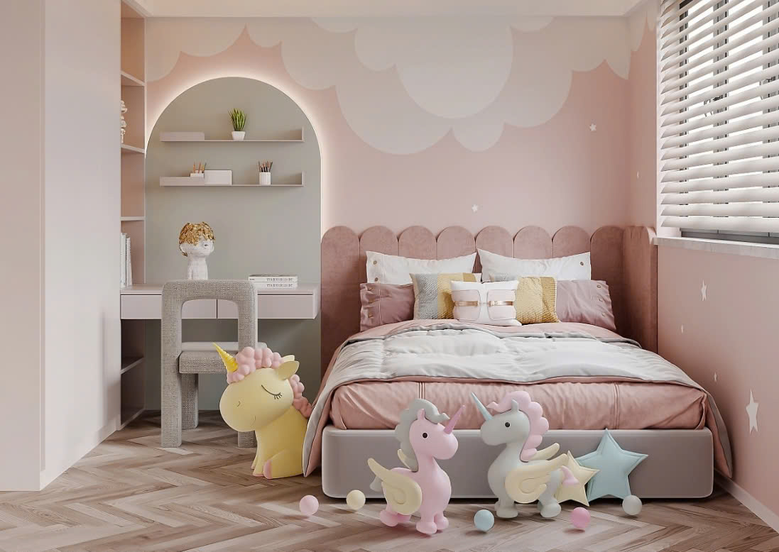 Phòng Ngủ Bé Gái Màu Hồng