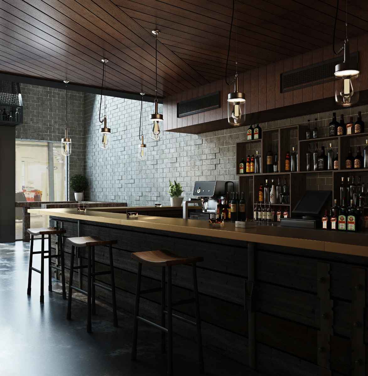 Thiết Kế Quầy Bar Quán Cafe Hình Chữ L