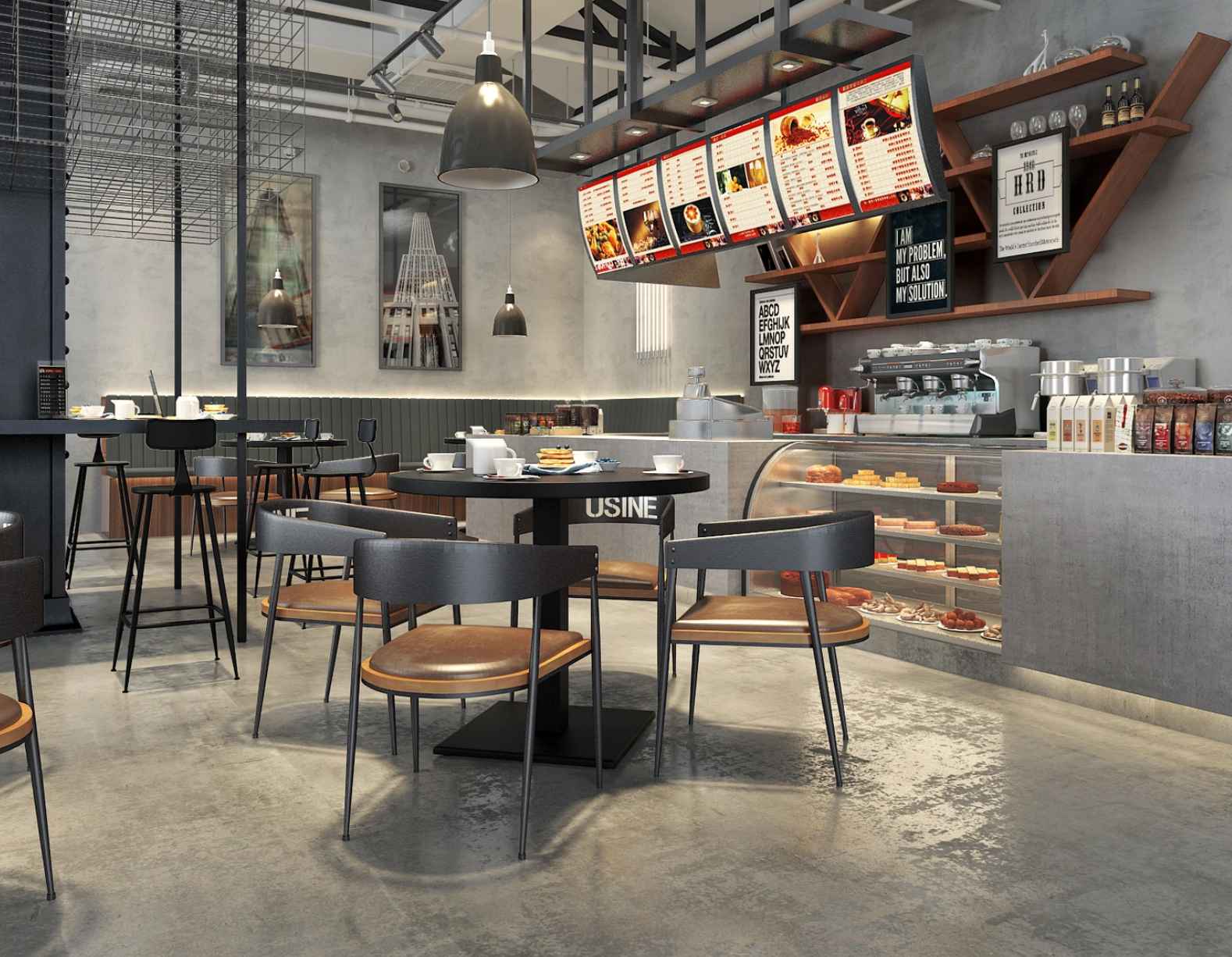 Thiết Kế Quầy Bar Quán Cà Phê Phong Cách Industrial