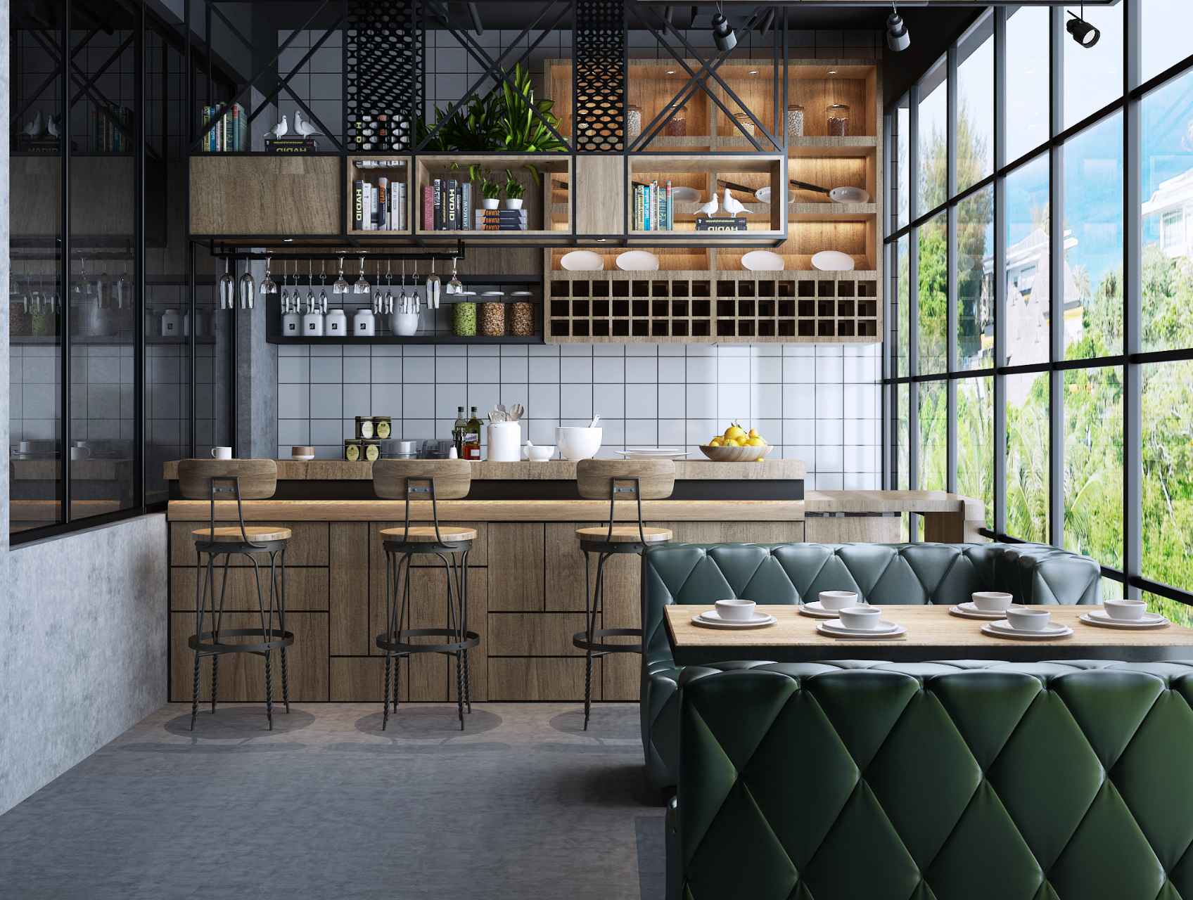 Thiết Kế Quầy Bar Quán Cafe Hình Chữ I