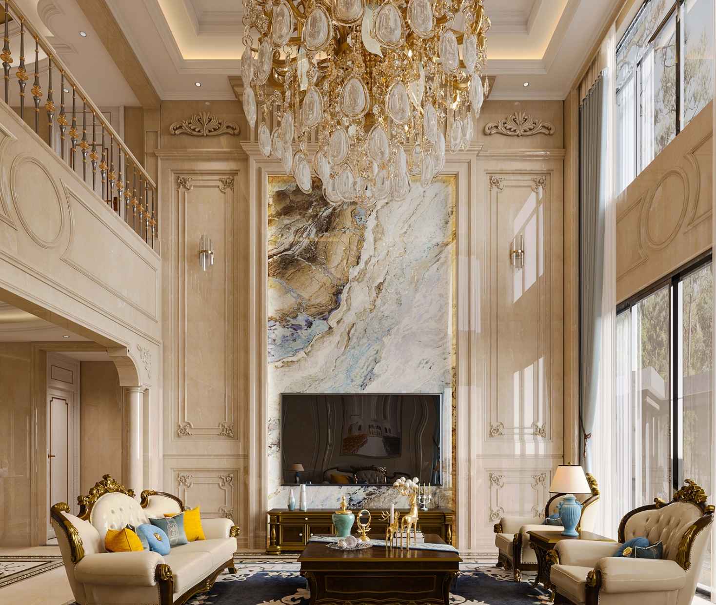 Phòng Khách Thông Tầng Phòng khách thông tầng tân cổ điển