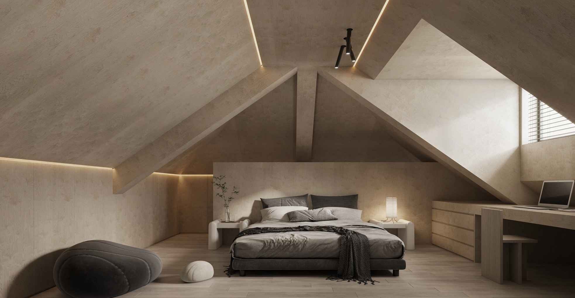 Thiết Kế Phòng Ngủ Gác Mái Phong Cách Tối Giản