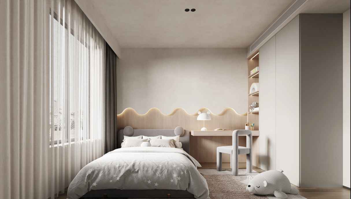 Phòng ngủ nội thất bo cong pastel