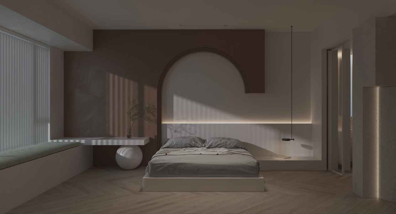 Phòng ngủ nội thất bo cong tối giản