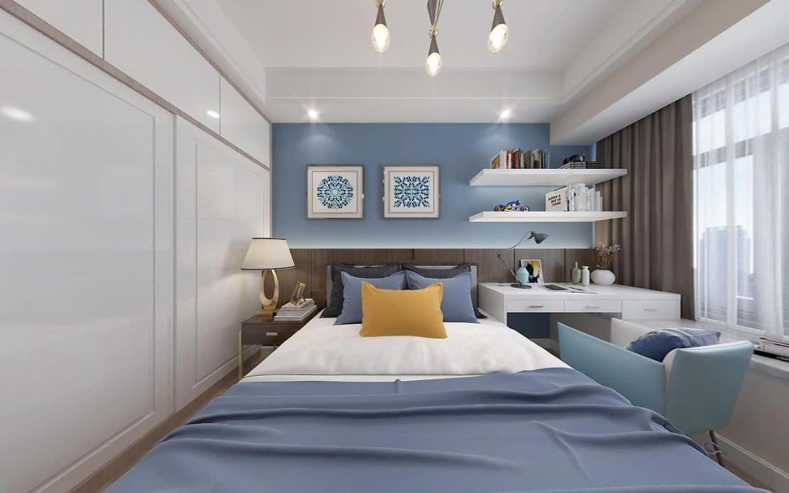 phòng ngủ trang trí màu xanh