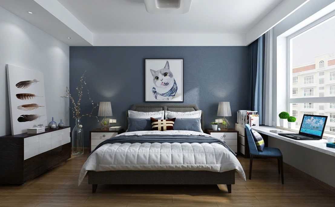 phòng ngủ trang trí màu xanh