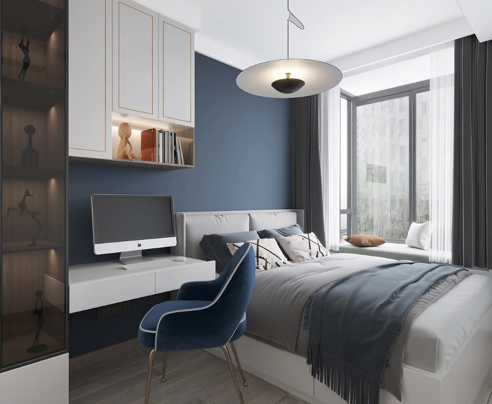 phòng ngủ trang trí màu xanh