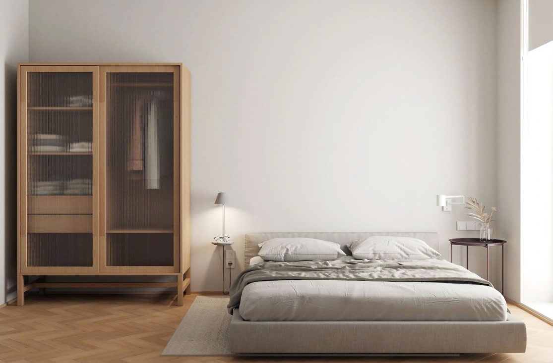 phòng ngủ tone xám trắng