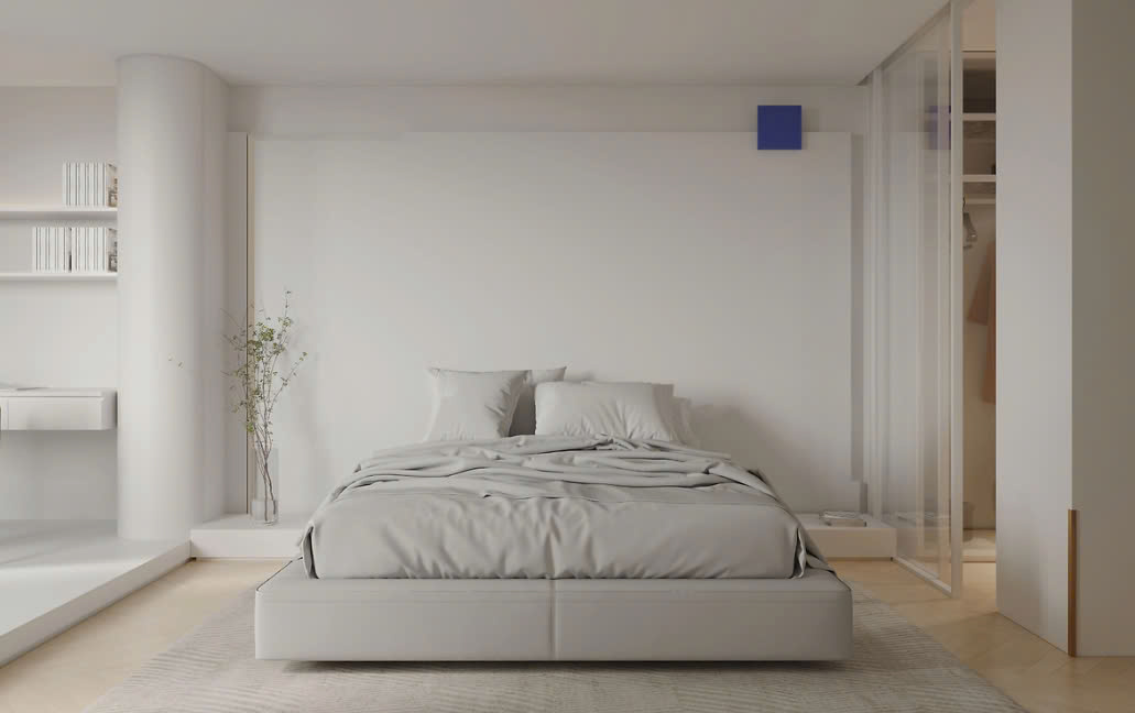 phòng ngủ tone xám trắng