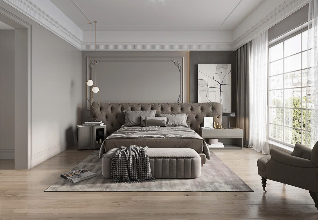 trang trí phòng ngủ màu xám