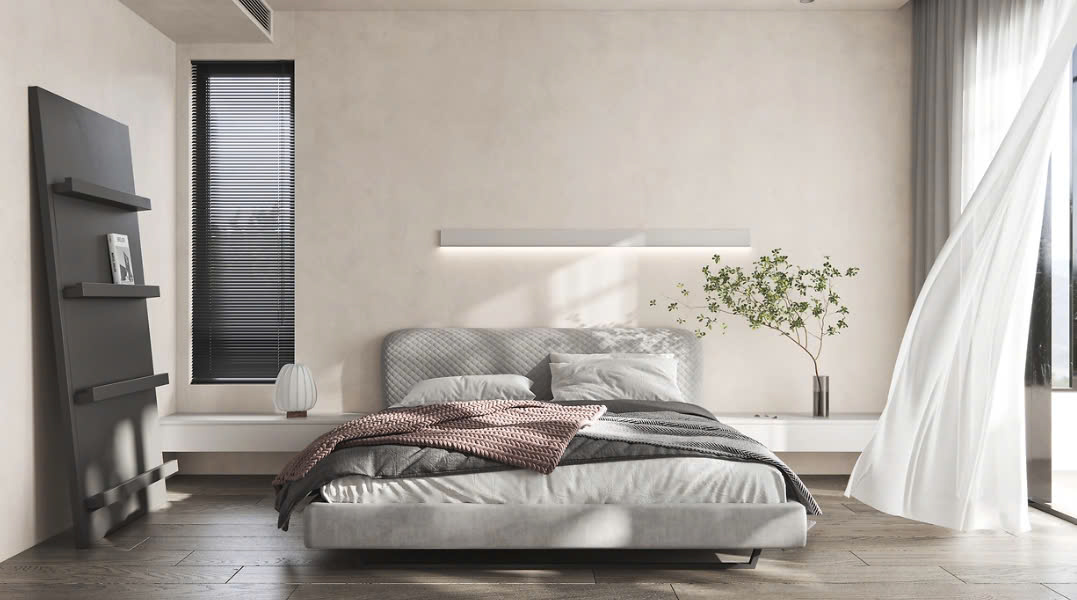 phòng ngủ tone xám trắng