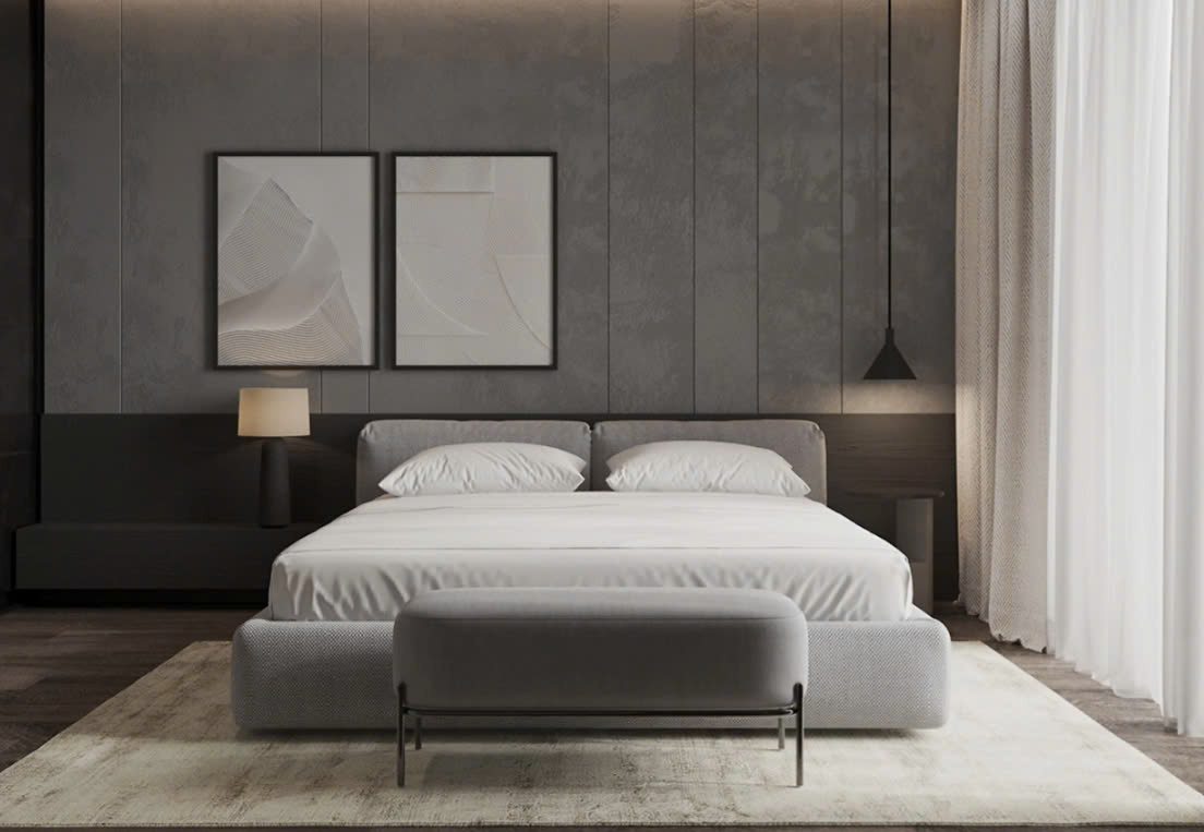 trang trí phòng ngủ màu xám
