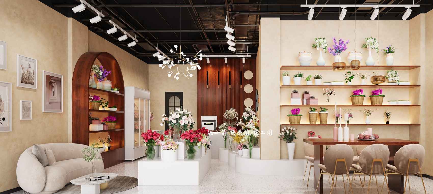 Thiết kế shop hoa tươi Hệ thống ánh sáng thiết kế shop hoa tươi