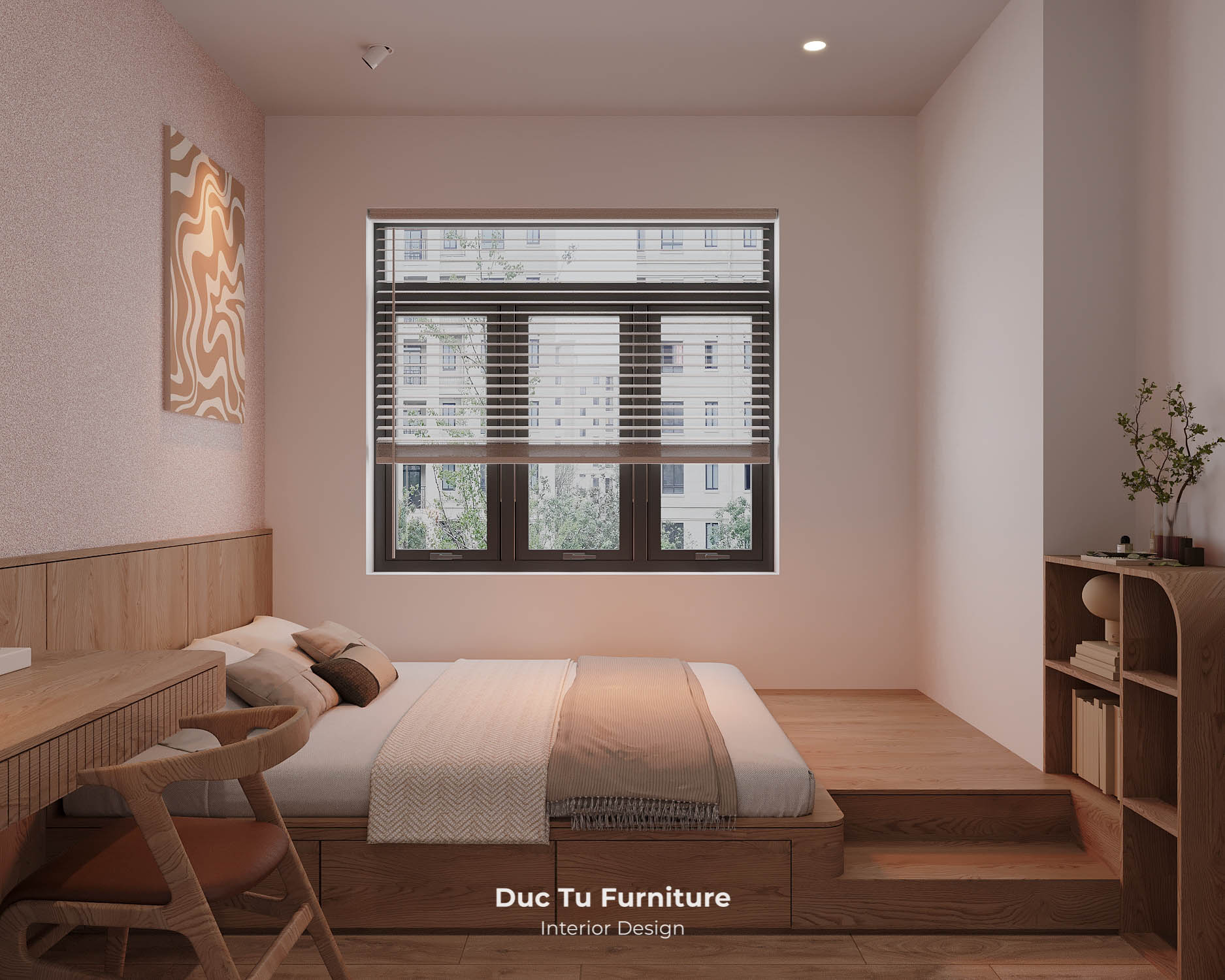 căn hộ 1 phòng ngủ Panoma Thiết kế giường ngủ dạng phảng nằm gỗ đầy ấn tượng