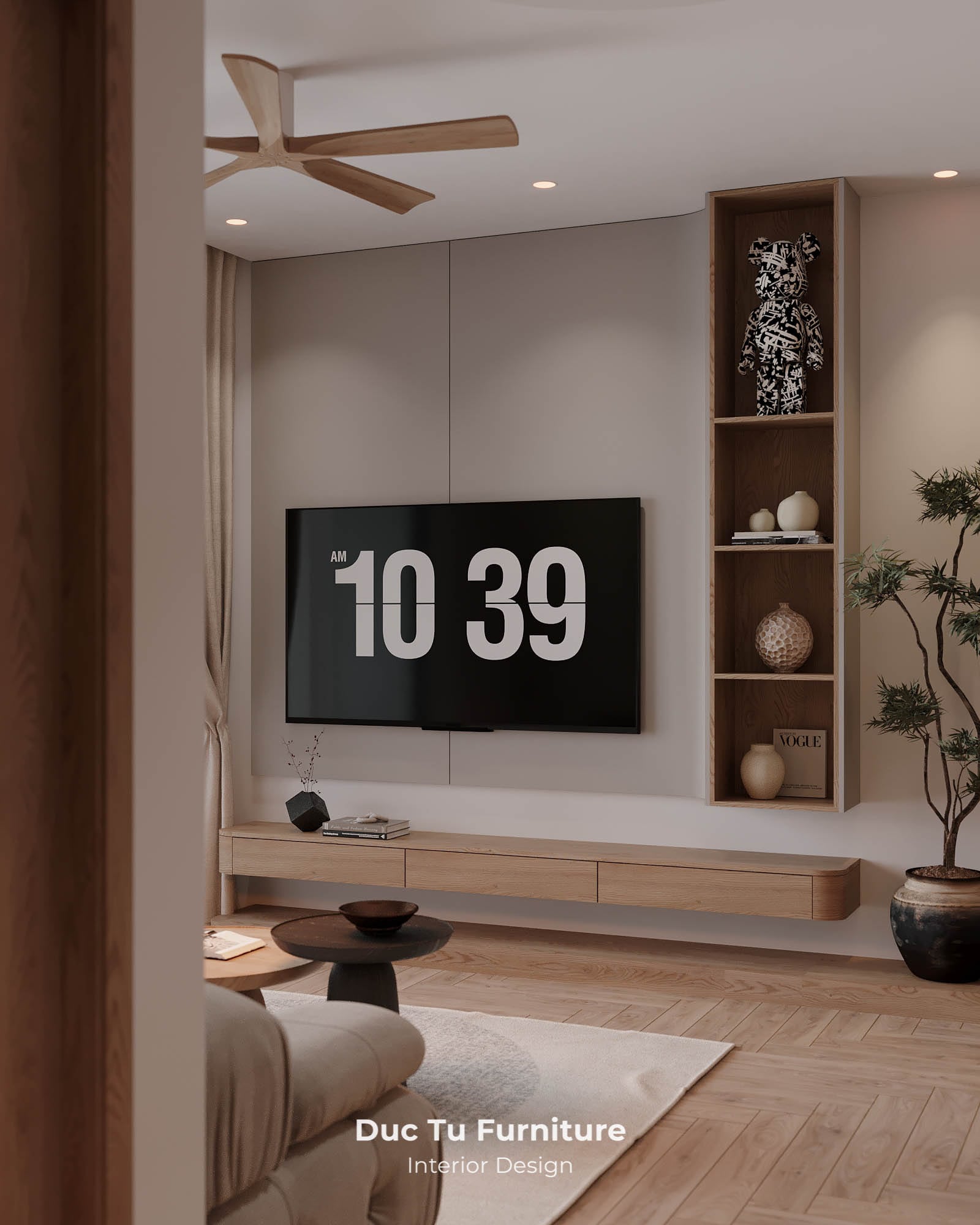 căn hộ 1 phòng ngủ Panoma Nội thất theo tone màu gỗ sáng nhẹ nhàng mà không đơn điệu