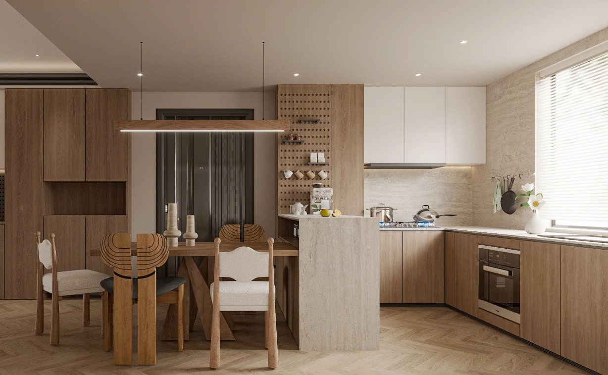 thiết kế bếp phong cách wabi sabi