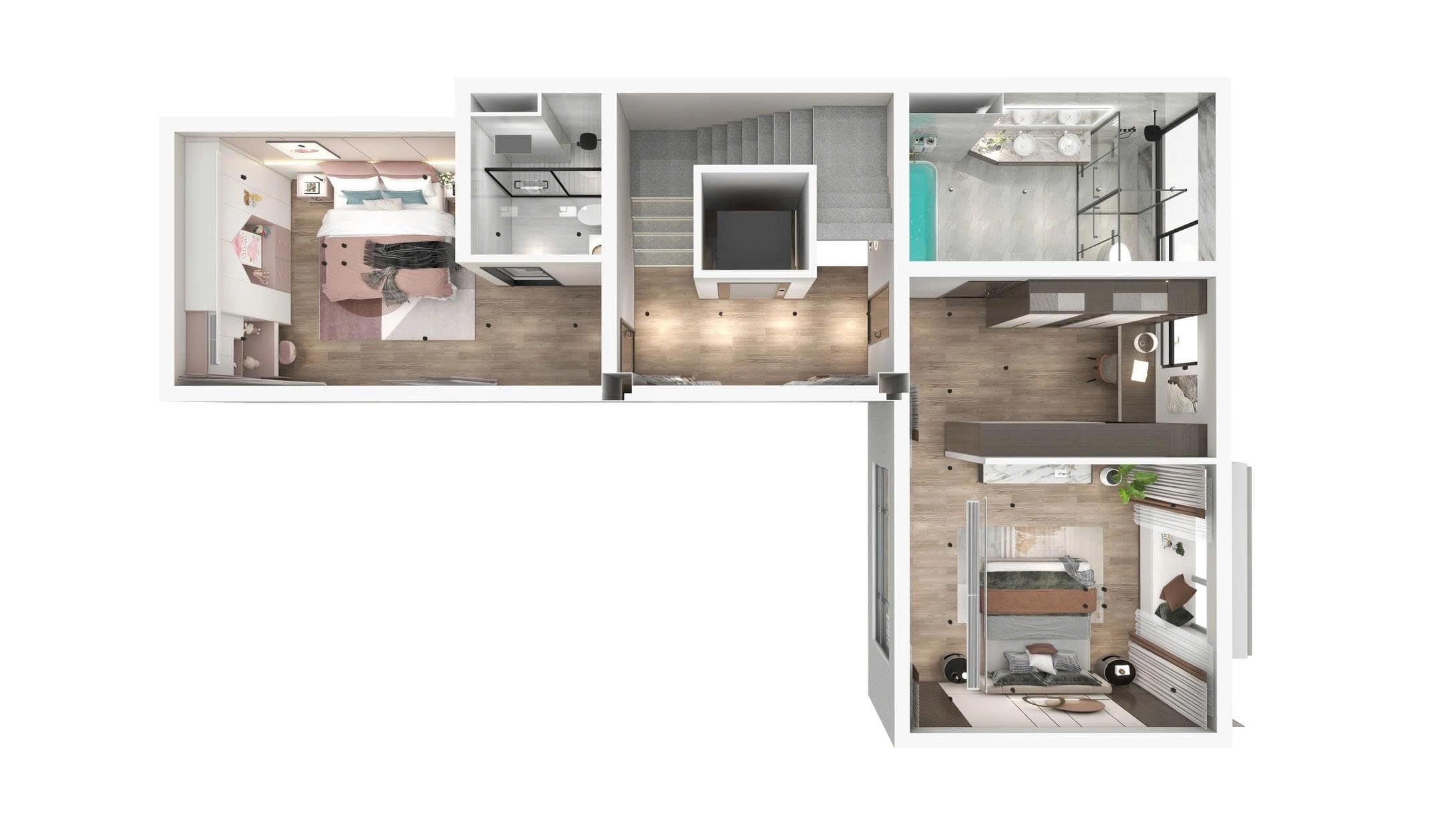 Nội thất căn hộ 2 phòng ngủ Phòng ngủ hiện đại