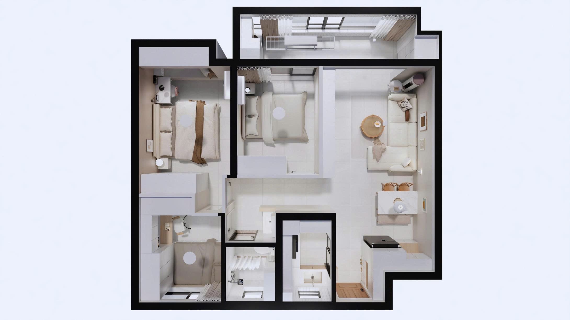 Nội thất căn hộ 2 phòng ngủ Thiết kế nội thất căn hộ 2 phòng ngủ