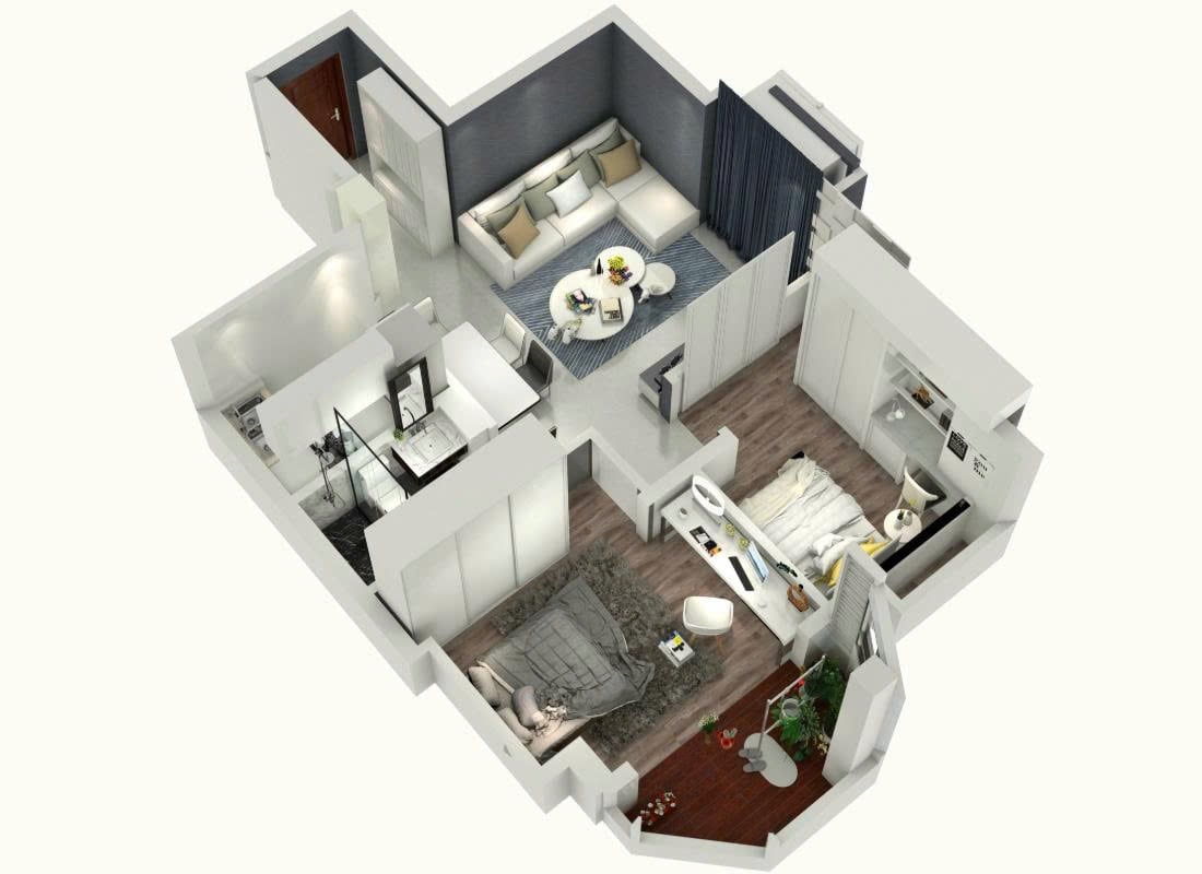 Nội thất căn hộ 2 phòng ngủ Phòng ngủ hiện đại