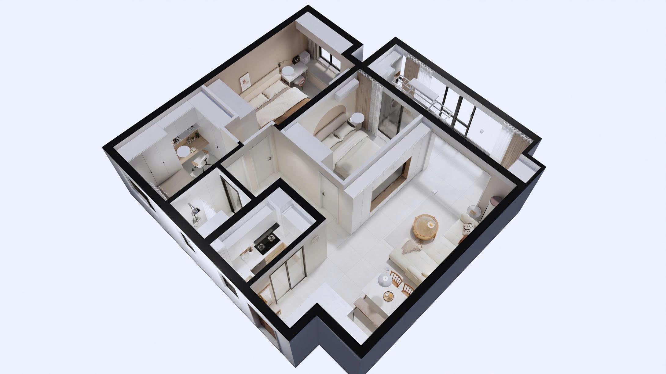 Nội thất căn hộ 2 phòng ngủ Trang trí nội thất căn hộ 2 phòng ngủ