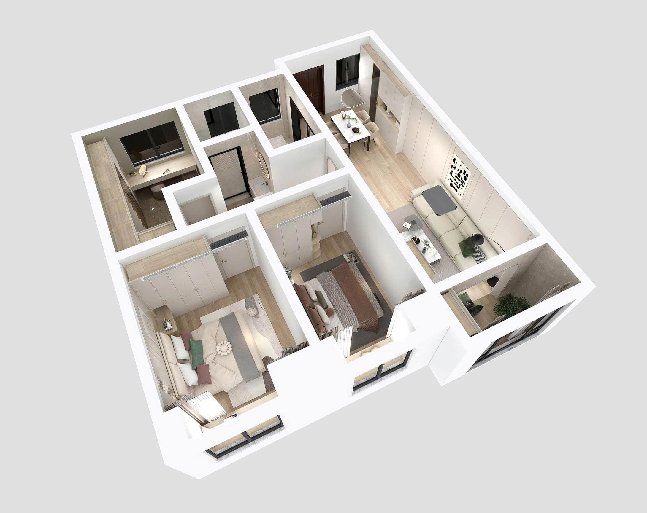 Nội thất căn hộ 2 phòng ngủ Trang trí nội thất căn hộ 2 phòng ngủ