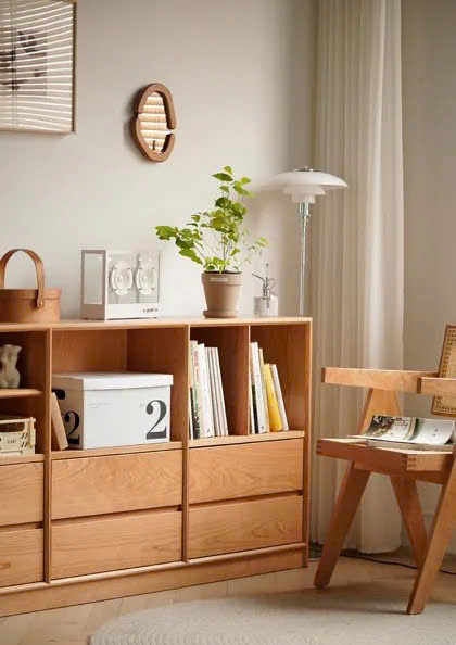 Decor Phòng Ngủ Vintage Ý tưởng decor phòng ngủ vintage với kệ sách vân gỗ tự nhiên