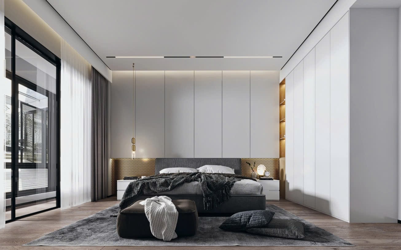 Phòng ngủ màu xám Phòng ngủ màu xám