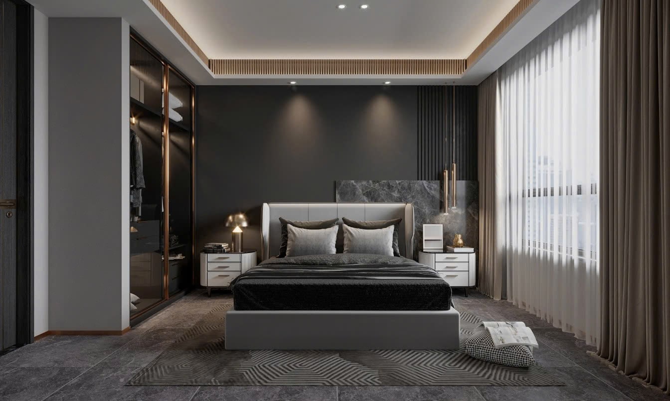 Phòng ngủ màu xám Phòng ngủ màu xám